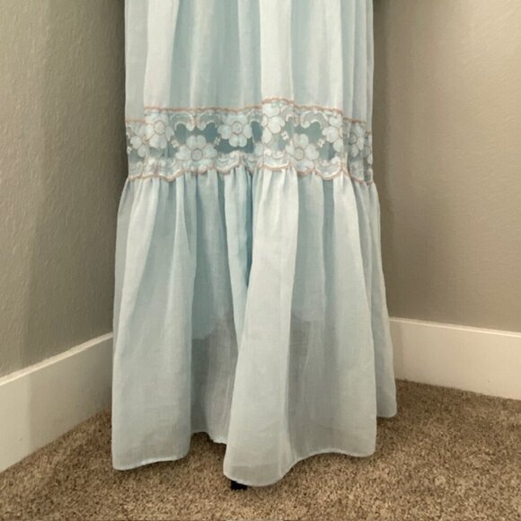 VINTAGE 70s Gunne Sax Blue Lace Long Maxi Prairie Boho Dress Sz XS - Picture 7 of 15